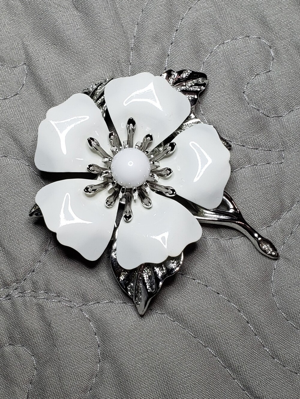 Vintage Sarah Coventry White Enamel Flower Brooch, 1960s Floral Pin